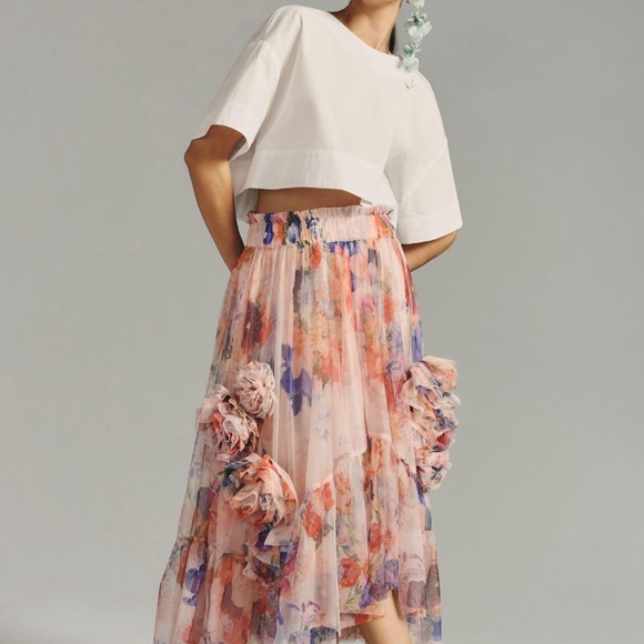 Maeve (Anthropologie) 3-D Tulle Mesh Skirt Sz M - Picture 2 of 16